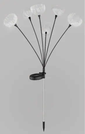Globo 36091 Solar lámpa, rozsdamentes acél, matt fekete műanyag, átlátszó műanyag, tolókapcsoló, RGB színváltás, AA 300mAh 1.2V elemmel, IP44, M: 700 mm, tartozék: 6x RGB LED 0.1W 1.2V