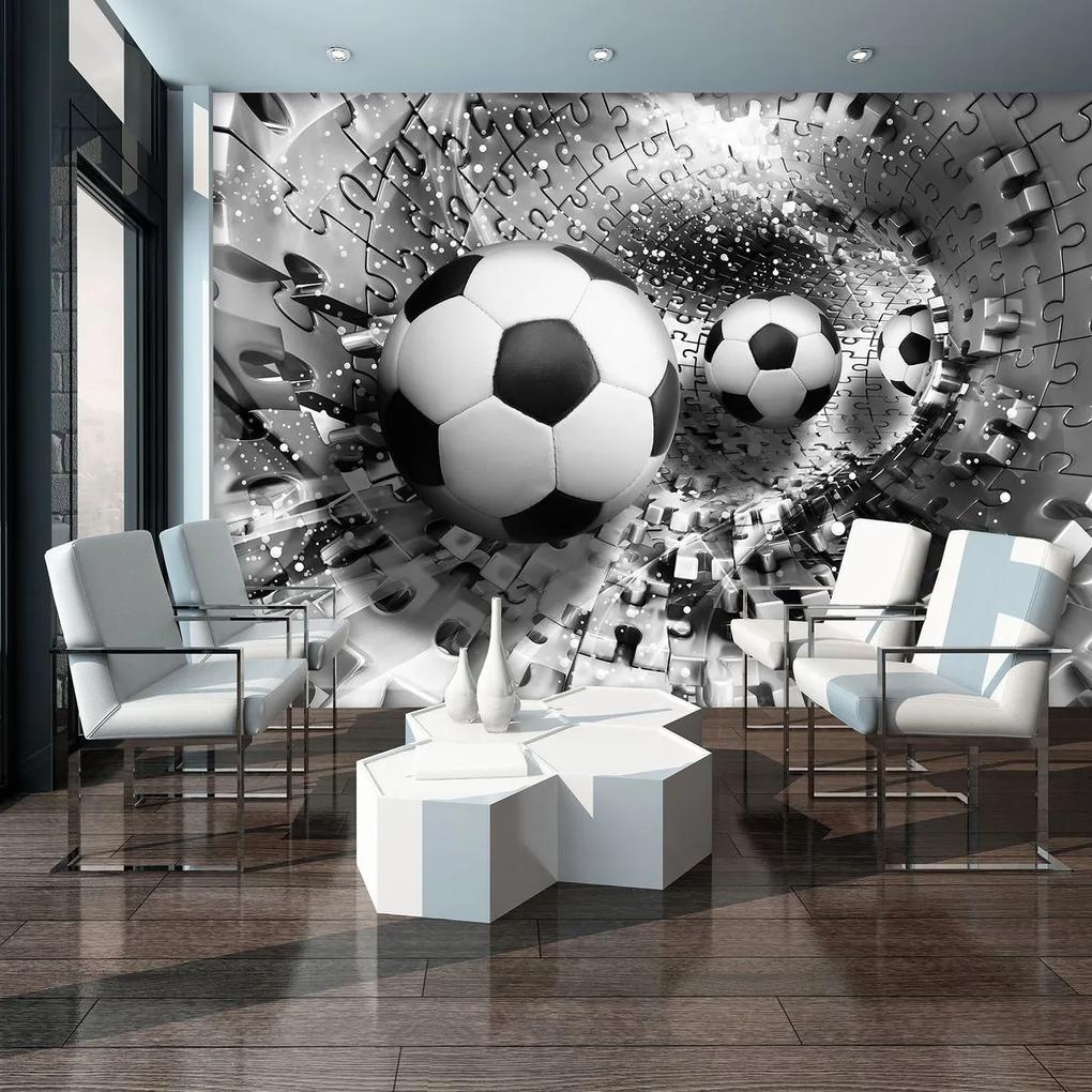 Fotótapéta - Futball-labdák egy 3D-s puzzle alagútban (254x184 cm)