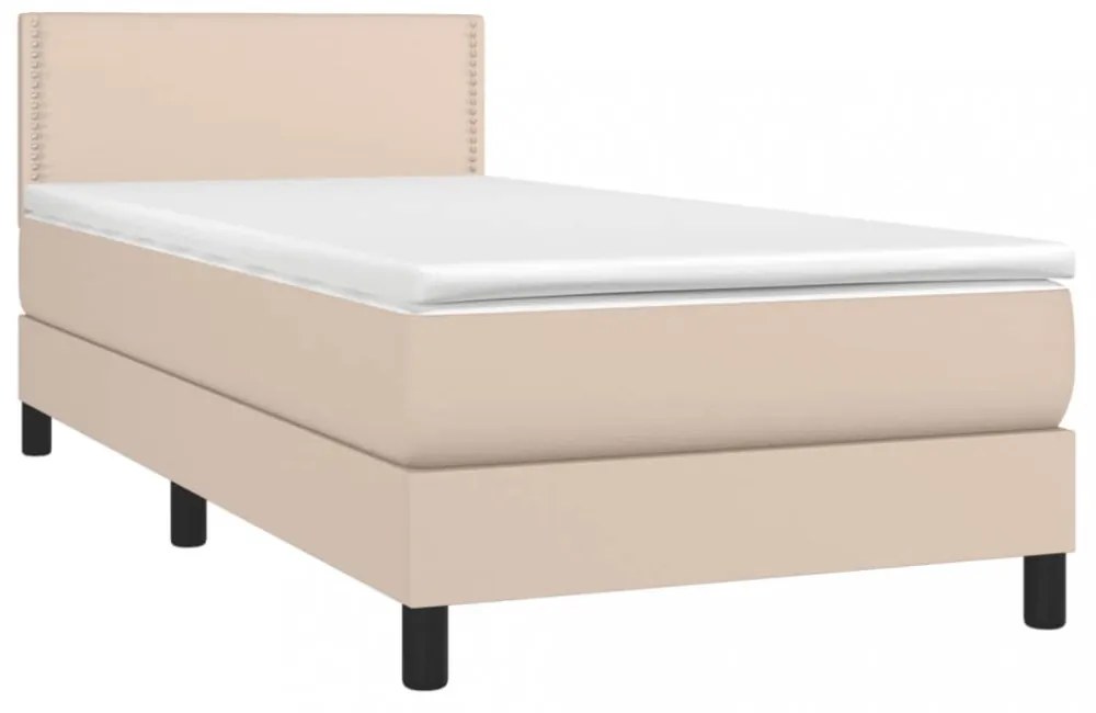 cappuccino színű műbőr rugós ágy matraccal és LED-del 80x200 cm