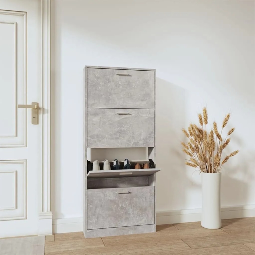 betonszürke szerelt fa cipőszekrény 59x17x150 cm