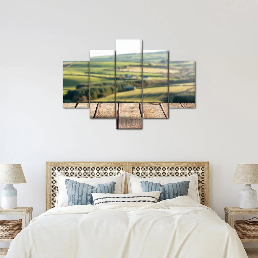 Kép - Fa polc tájképi elemekkel (150x105 cm)