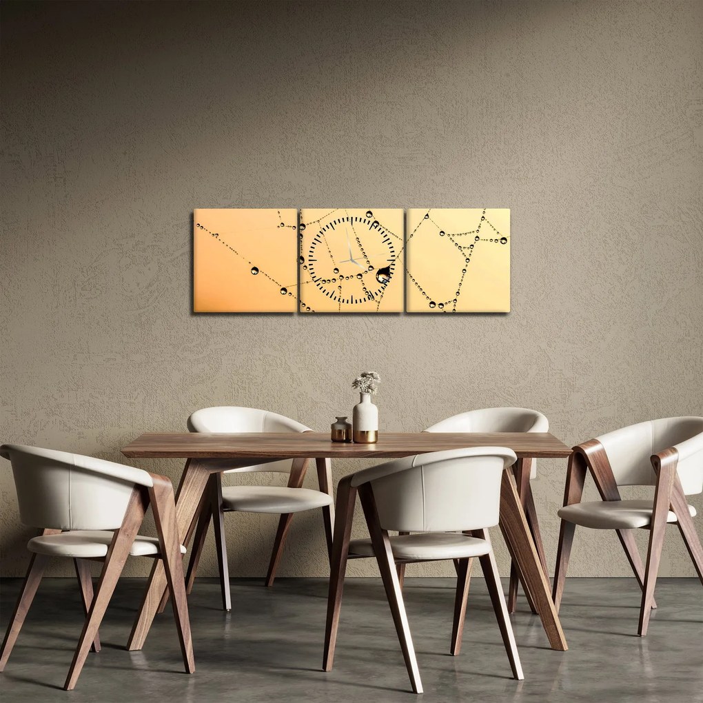 Egy harmatos pókháló képe (órával) (90x30 cm)