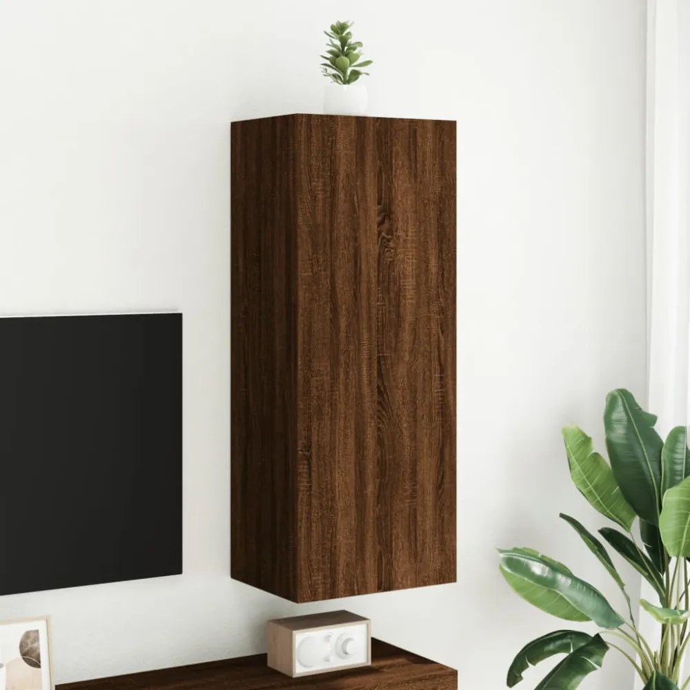 barna tölgyszínű szerelt fa fali TV-szekrény 40,5 x 30 x 102 cm