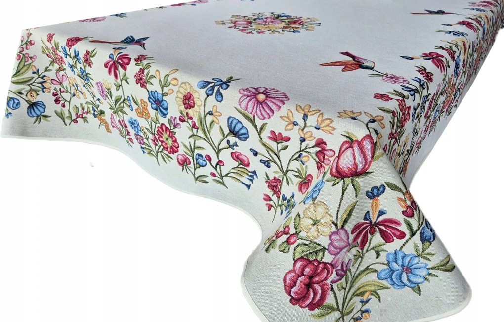 140x180 cm Nagy abrosz virágokkal és kolibrikkel gobelin Mintaválaszték