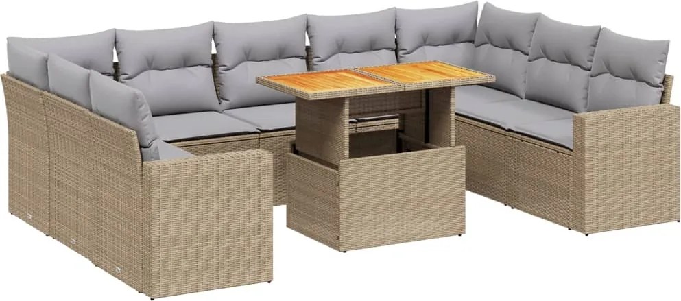 vidaXL 10 részes bézs polyrattan kerti ülőgarnitúra párnával