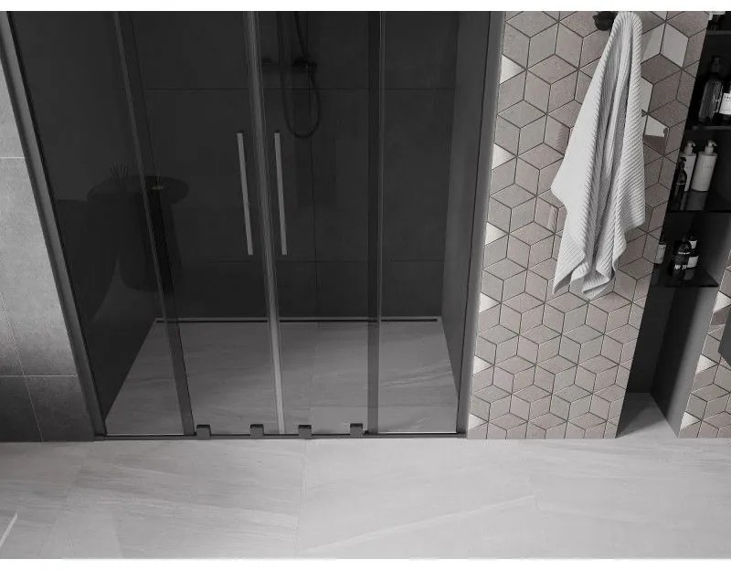 Mexen Velar Duo, tolózuhanyajtó nyitáshoz 140 cm, 8 mm szürke üveg, polírozott grafit, 871-140-000-42-95