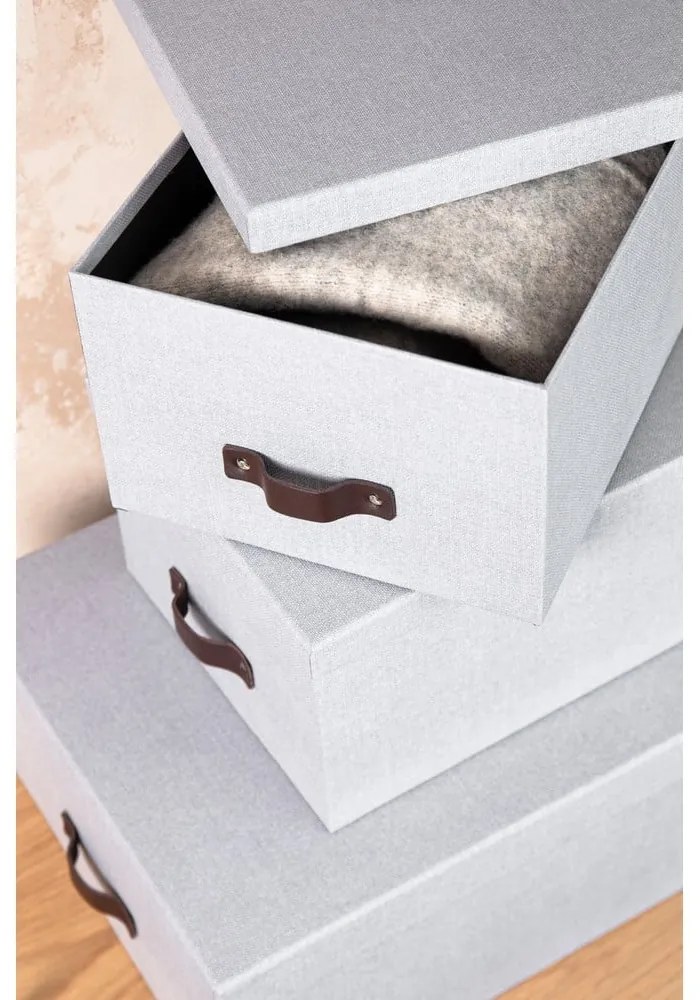Világosszürke fedeles karton tárolódoboz szett 3 db-os 31x47x15 cm Inge – Bigso Box of Sweden