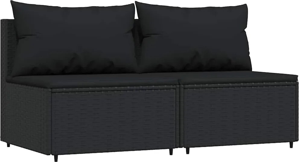 vidaXL 2 db fekete polyrattan kerti középső kanapé párnákkal