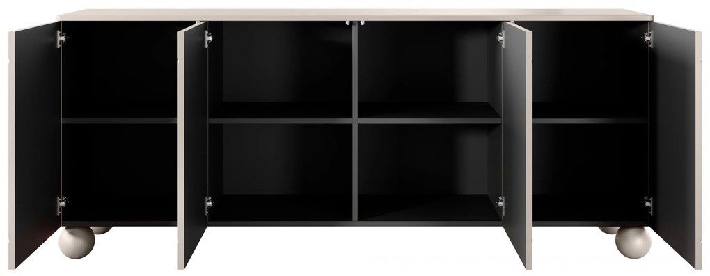 Sonatia II négyajtós komód 200 cm gömb lábakon - kasmír