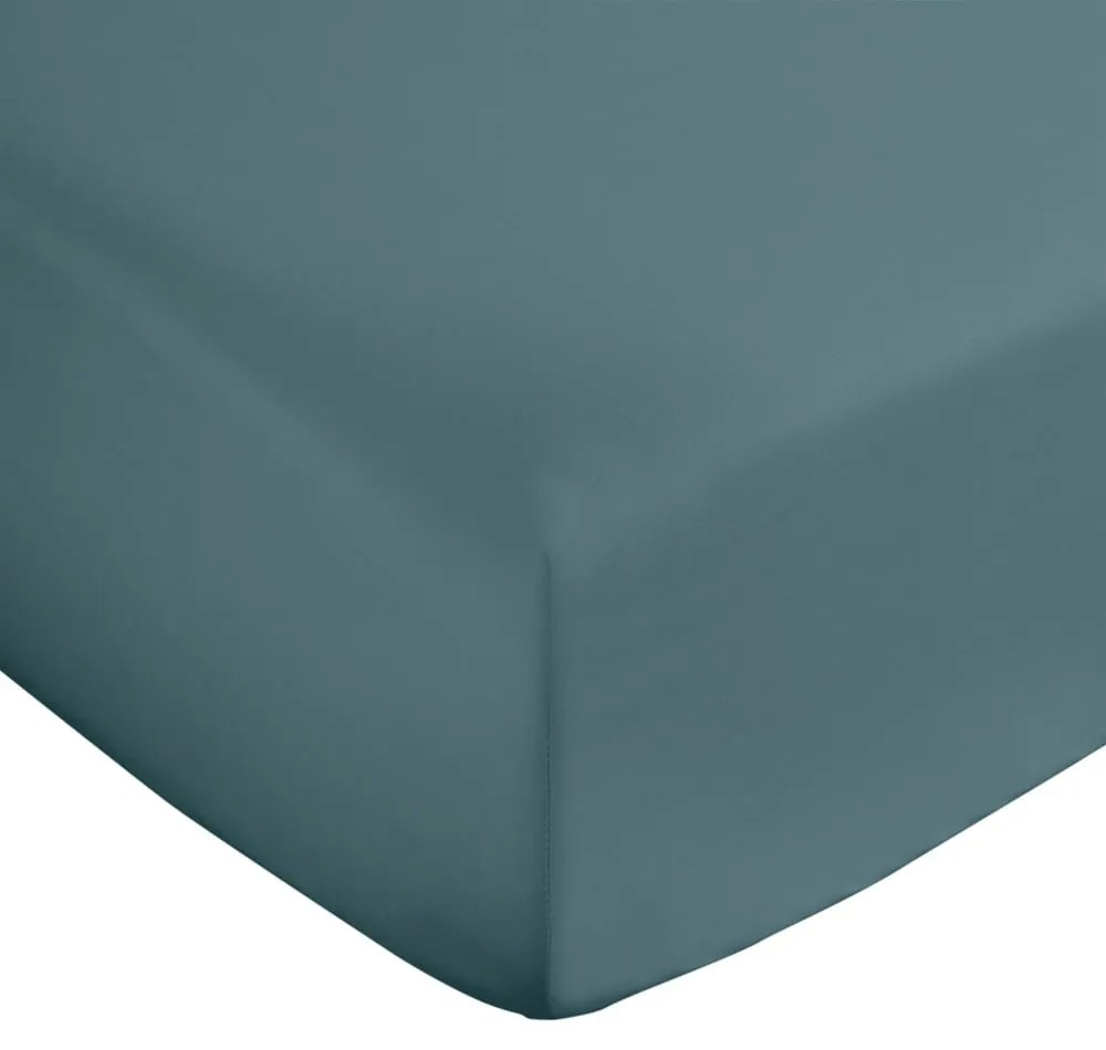 Kékeszöld gumis pamut-szatén lepedő 150x200 cm Cotton Sateen – Bianca