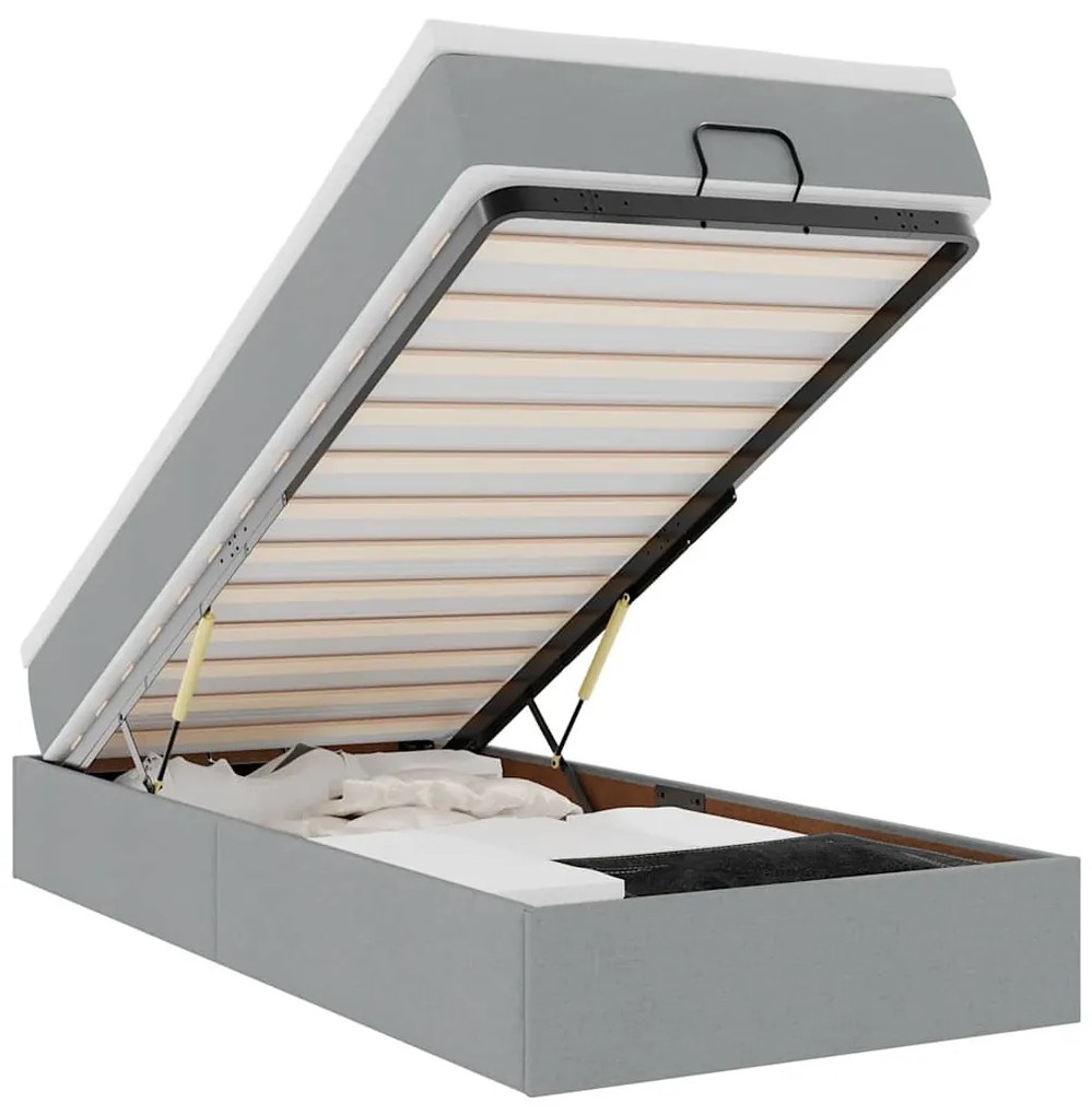 Ottomán ágykeret matraccal világosszürke 90x190cm szövet