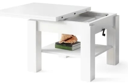 CALEB fehér, kihúzható dohányzó- és étkezőasztal emelhető asztallappal