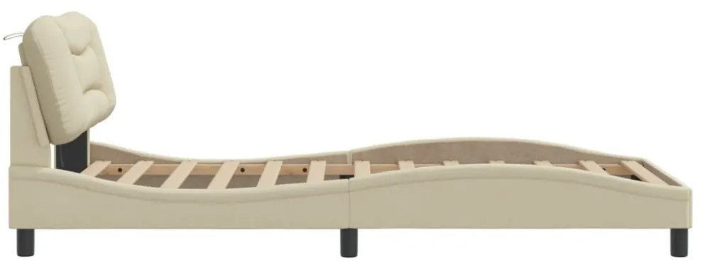 krémszínű szövet ágykeret LED-ekkel matrac nélkül 100x200 cm