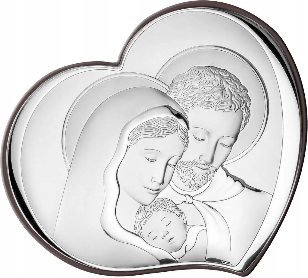 Szent Család kép ezüst modern szív Méret: 10.5x9 cm
