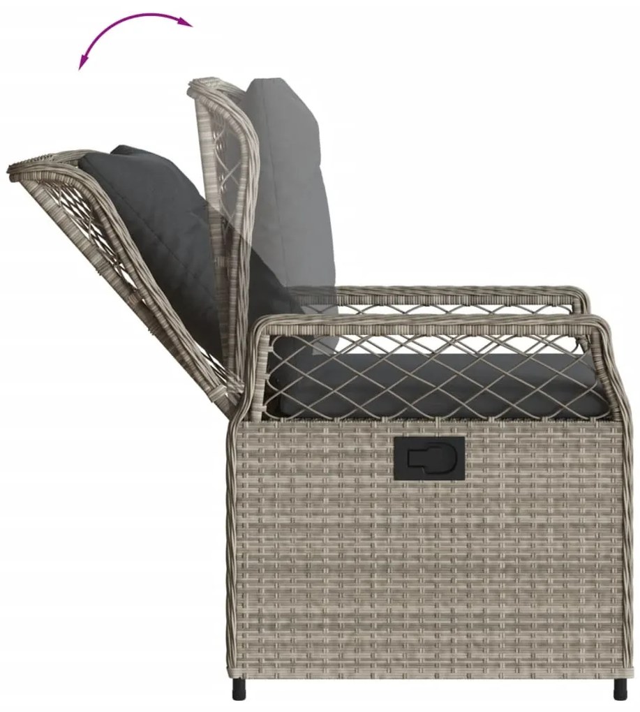 3részes világosszürke polyrattan kerti étkezőgarnitúra párnával