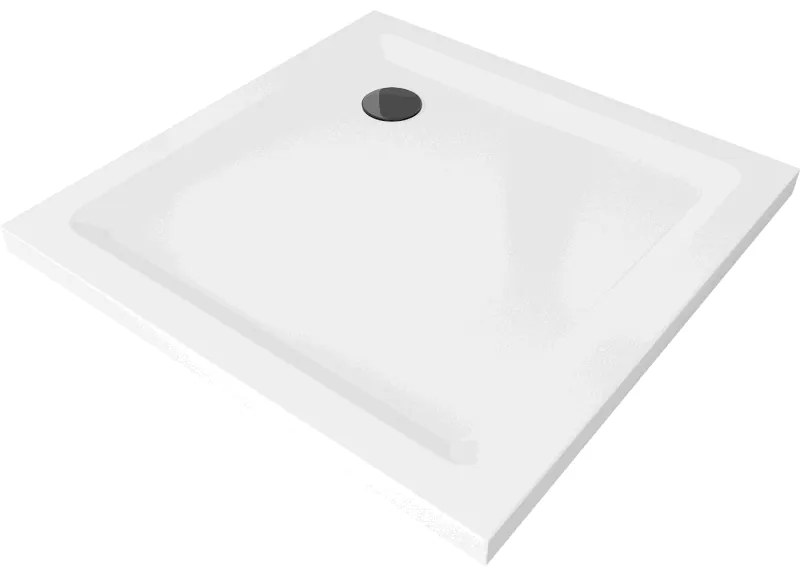 Mexen Flat négyszögletes Slim zuhanytálca 70 x 70 cm, fehér, fekete szifon - 40107070B