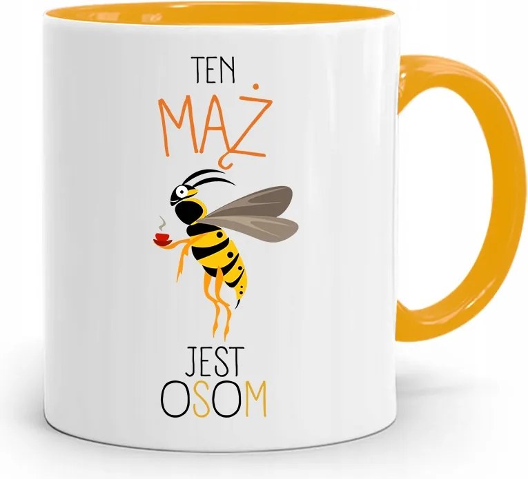 Sárga Bögre Fiúnak Ez A Férj Egy Darázs, fényképes nyomattal