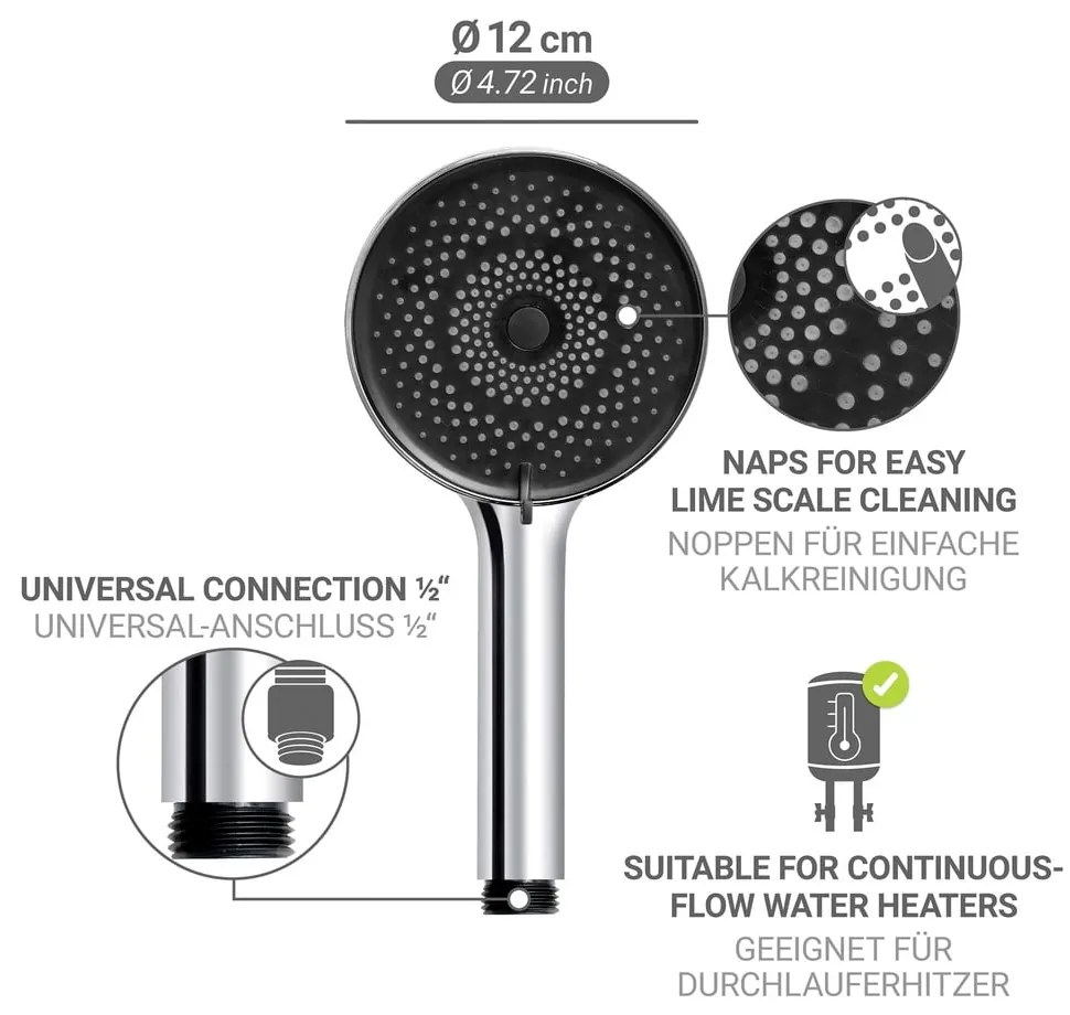 Ezüstszínű műanyag zuhanyfej ø 12 cm Softwater – Wenko