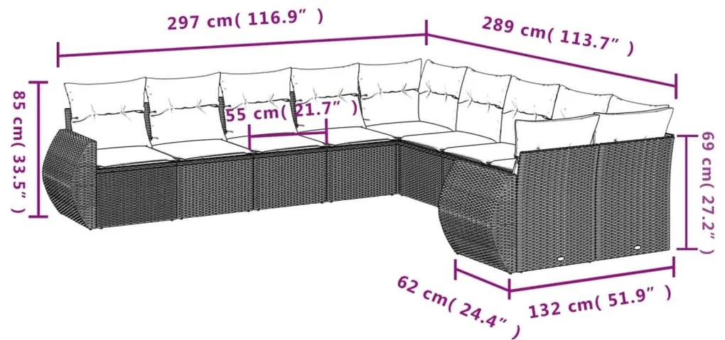 10 részes szürke polyrattan kerti ülőgarnitúra párnákkal