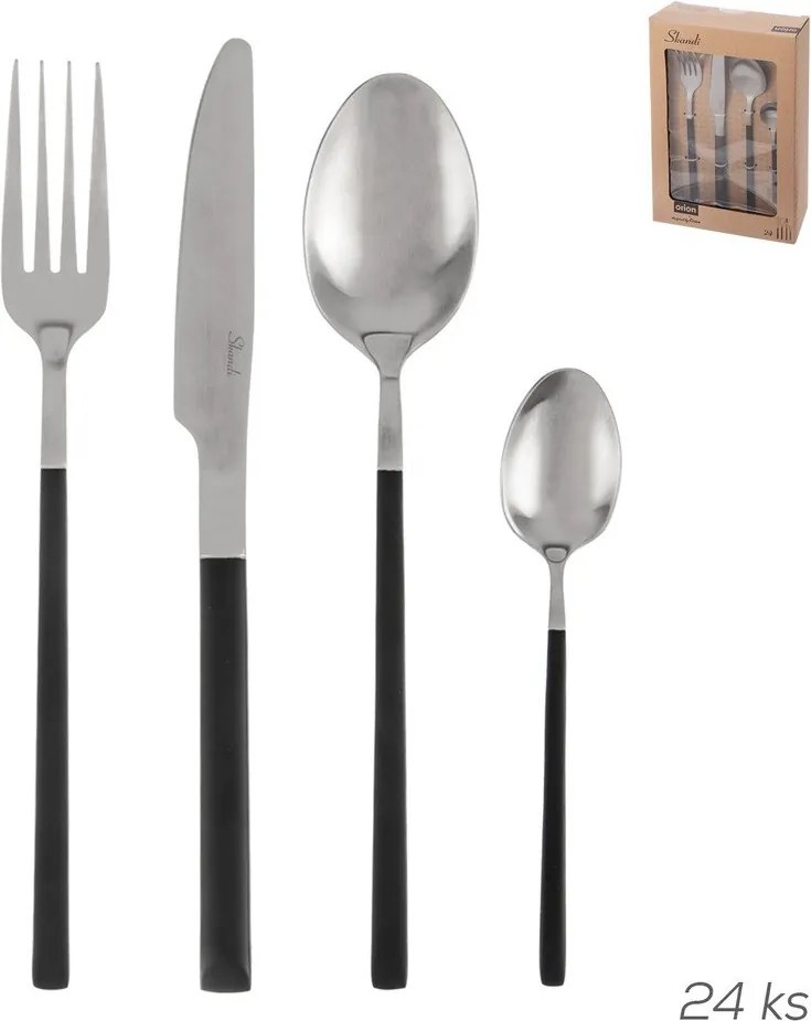 Fekete-ezüstszínű rozsdamentes acél evőeszköz készlet 24 db-os Skandi – Orion
