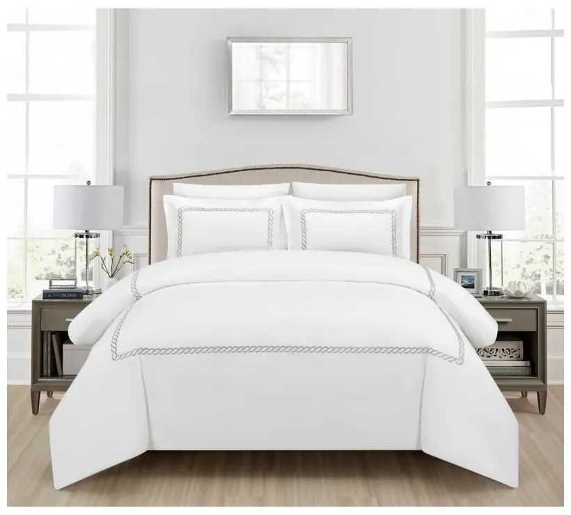 Fehér hatrészes egyszemélyes pamut-szatén ágyneműhuzat lepedővel 140x200 cm Whispered Serenity – Mila Home Luxury