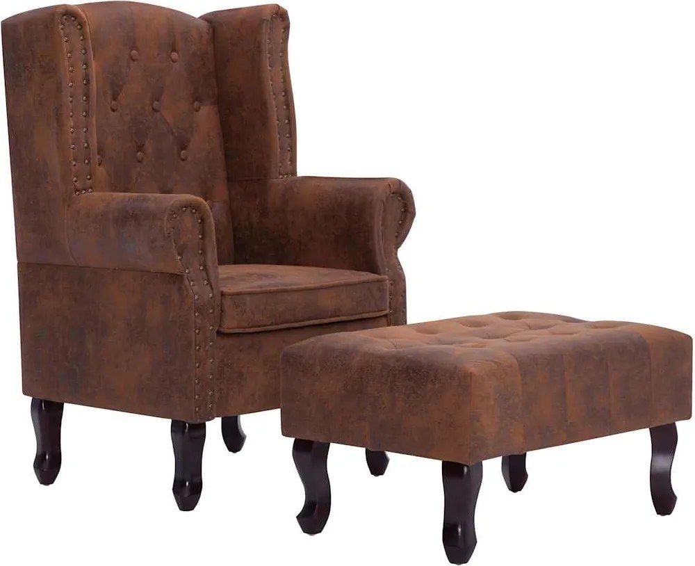 vidaXL barna művelúr "Chesterfield" karosszék és lábtartó