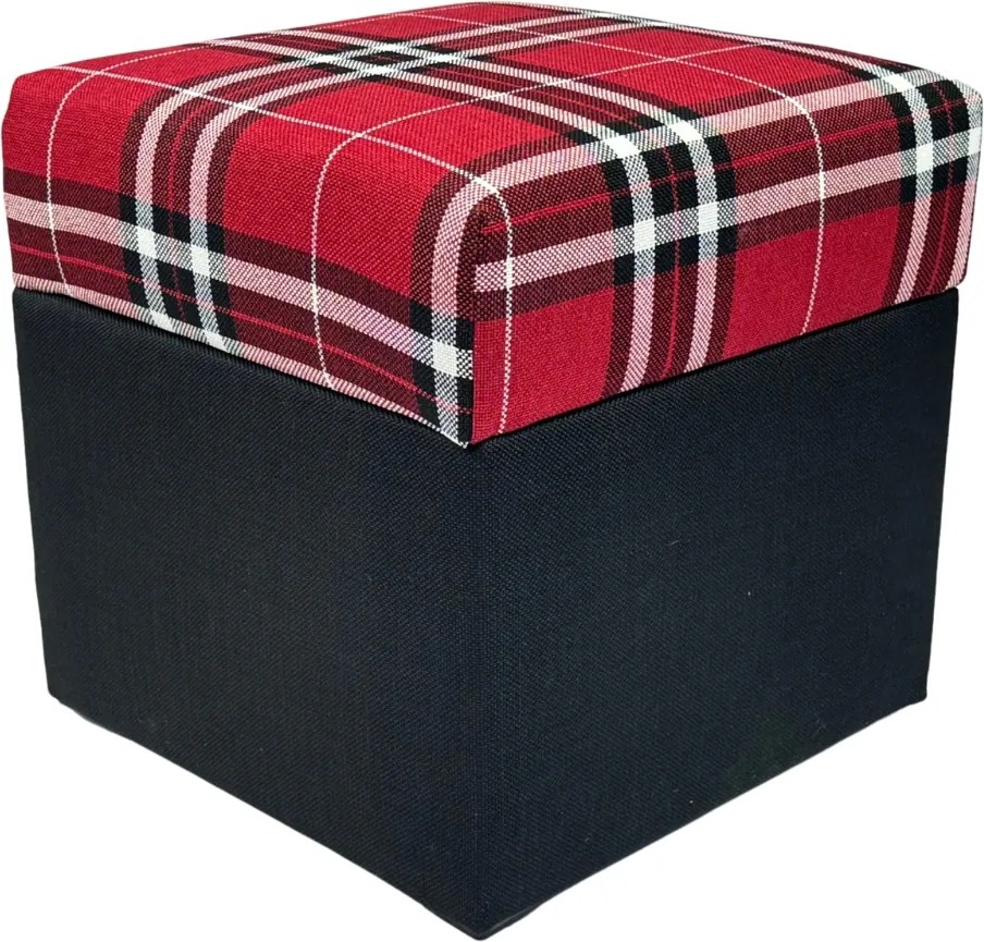 Négyzet alakú nyitható lobox puff piros fonott rács