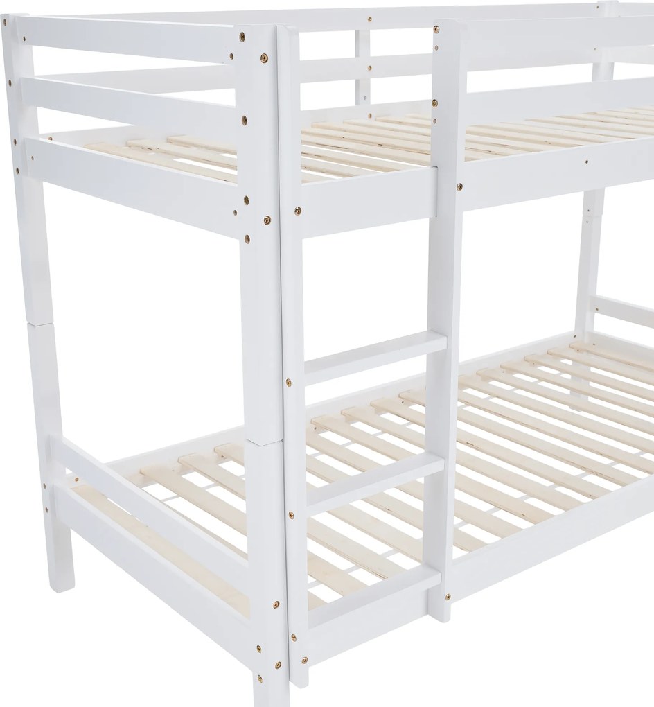 Emeletes ágy, 90x200, tömör fa, fehér, INEZA