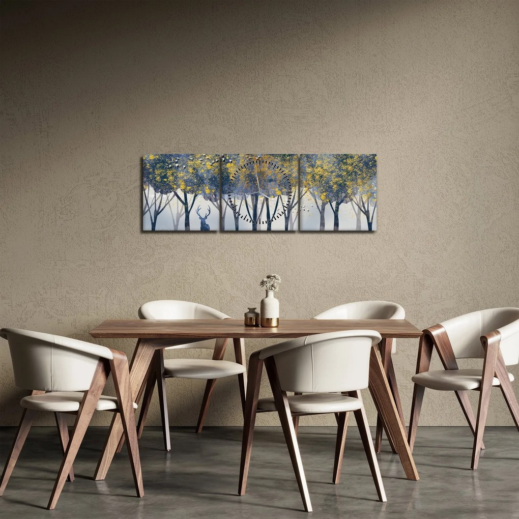 Kép egy szarvasról az erdőben (órával) (90x30 cm)