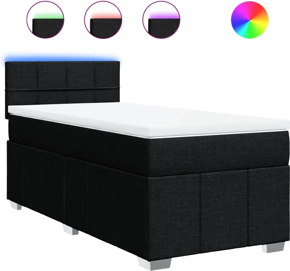 vidaXL fekete szövet rugós ágy matraccal 80 x 200 cm