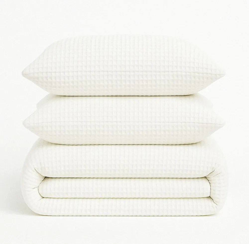 Fehér egyszemélyes renforcé pamut ágyneműhuzat 140x200 cm Waffle Striped – Mila Home Luxury