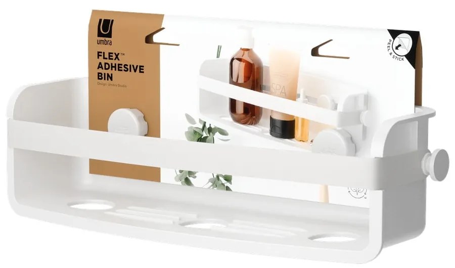 Fehér öntapadós újrahasznosított műanyag fürdőszobai polc Flex Adhesive – Umbra