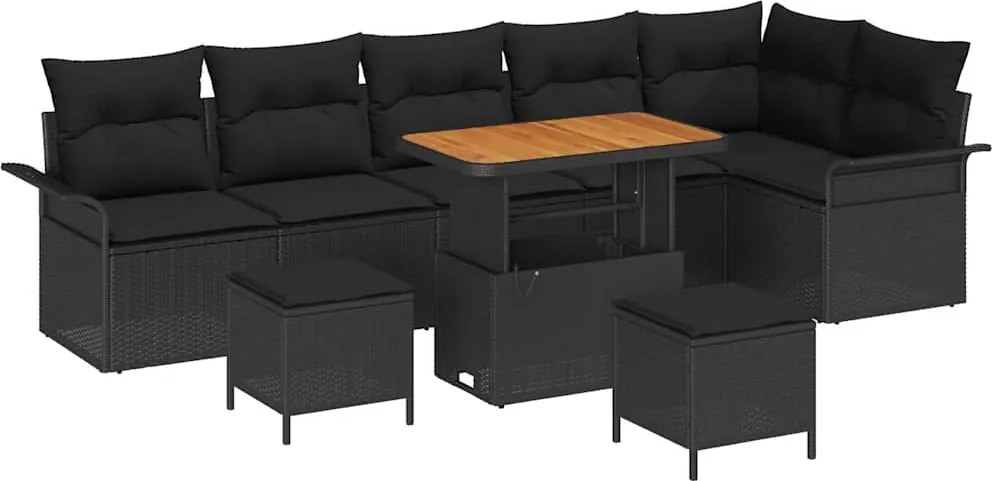 vidaXL Kerti Kanapé Szett párnával 9 pcs Fekete polirattan