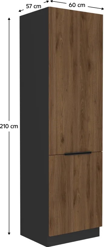 Szekrény beépíthető hűtőhöz, okapi dió/fekete, MENZO 60 LO-210 2F