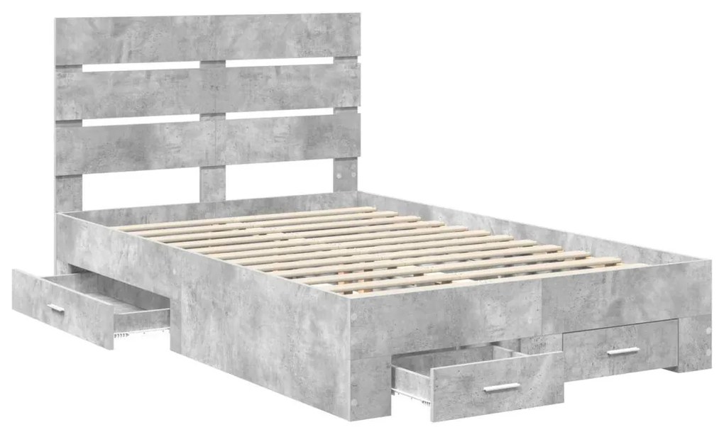 vidaXL Ágykeret fiókkal fejtámlával Beton Szürke 120 x 200 cm Faanyag