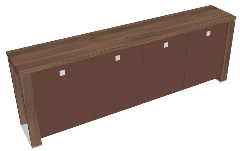 Verno+ S alacsony szekrény 260 x 46 x 90 cm, üvegajtó, dió / barna
