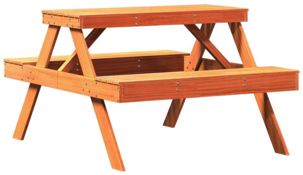 viaszbarna tömör fenyőfa piknik asztal 105 x 134 x 75 cm