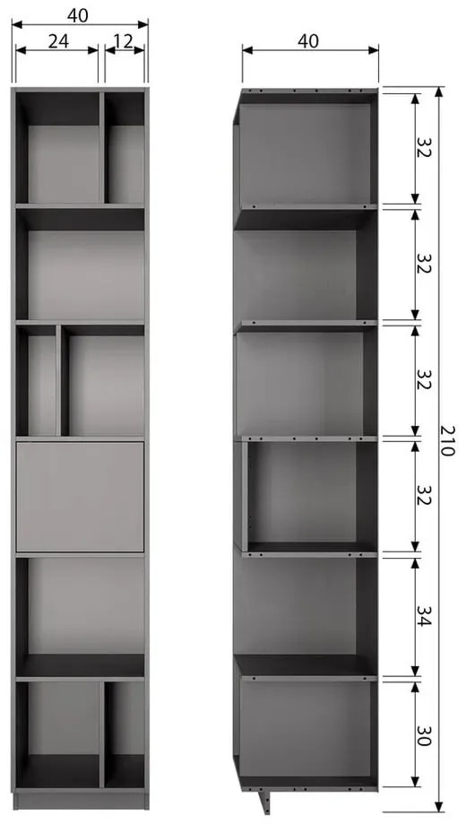 Fekete borovi fenyő moduláris könyvespolc 40x210 cm Finca – WOOOD