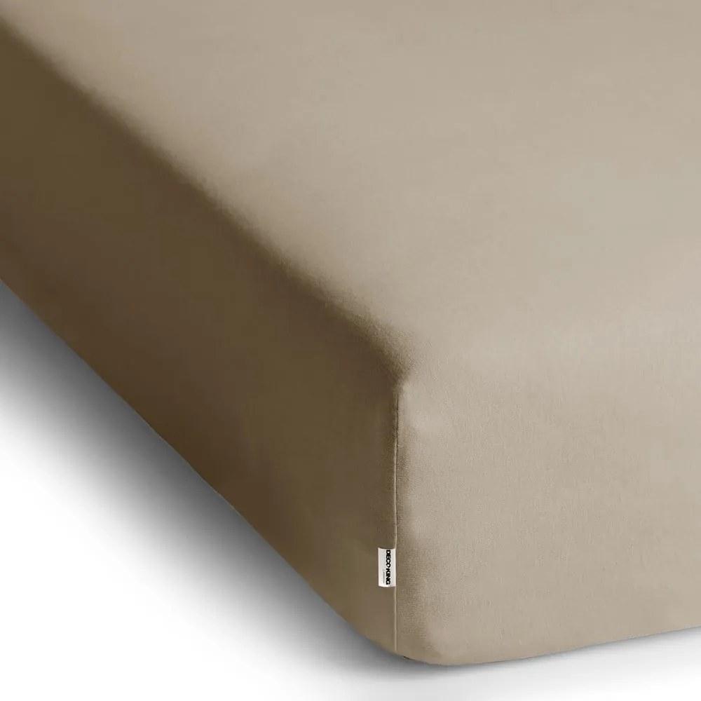 Világosbarna gumis jersey lepedő 200x200 cm Amber – Restilo