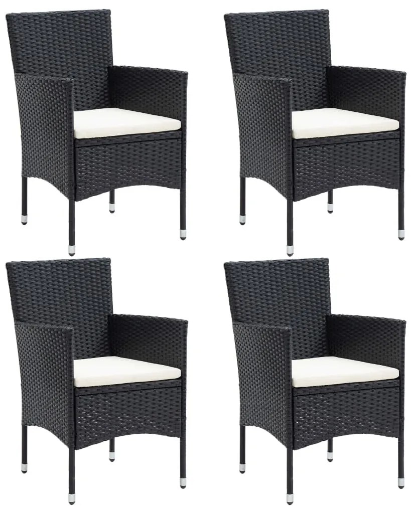 5 részes fekete polyrattan és üveg kerti étkezőgarnitúra