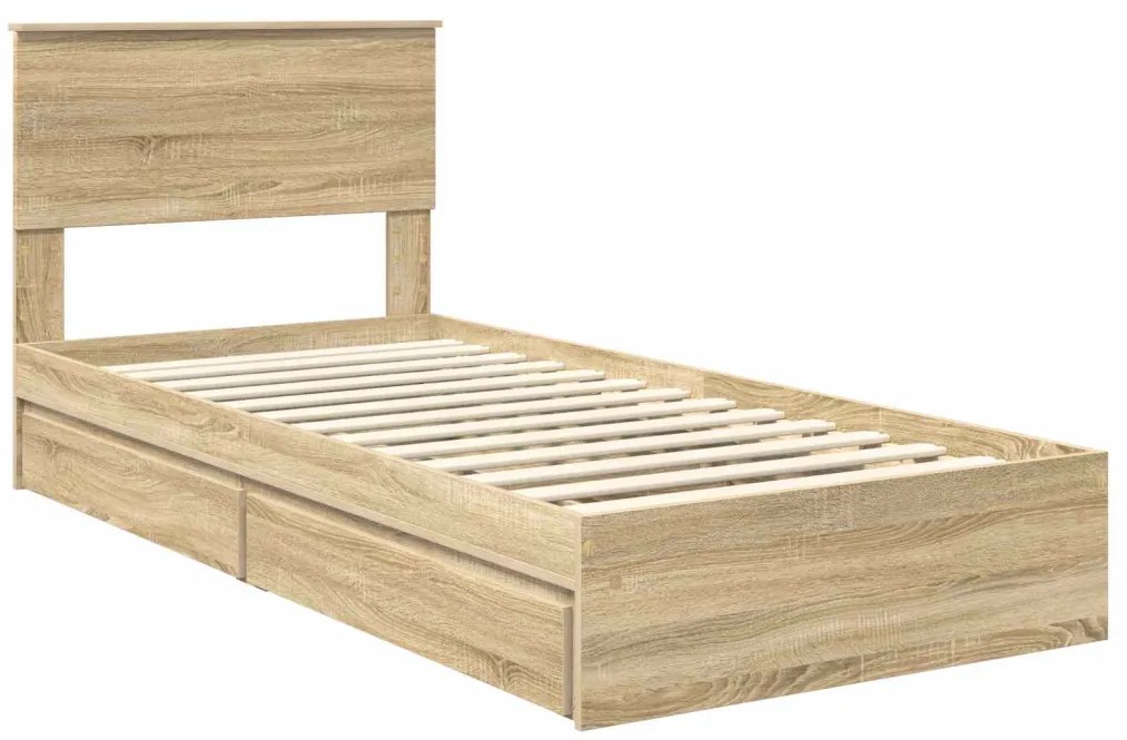vidaXL Tárolós Ágy fejtámlával Sonoma tölgy 90 x 200 cm Faanyag