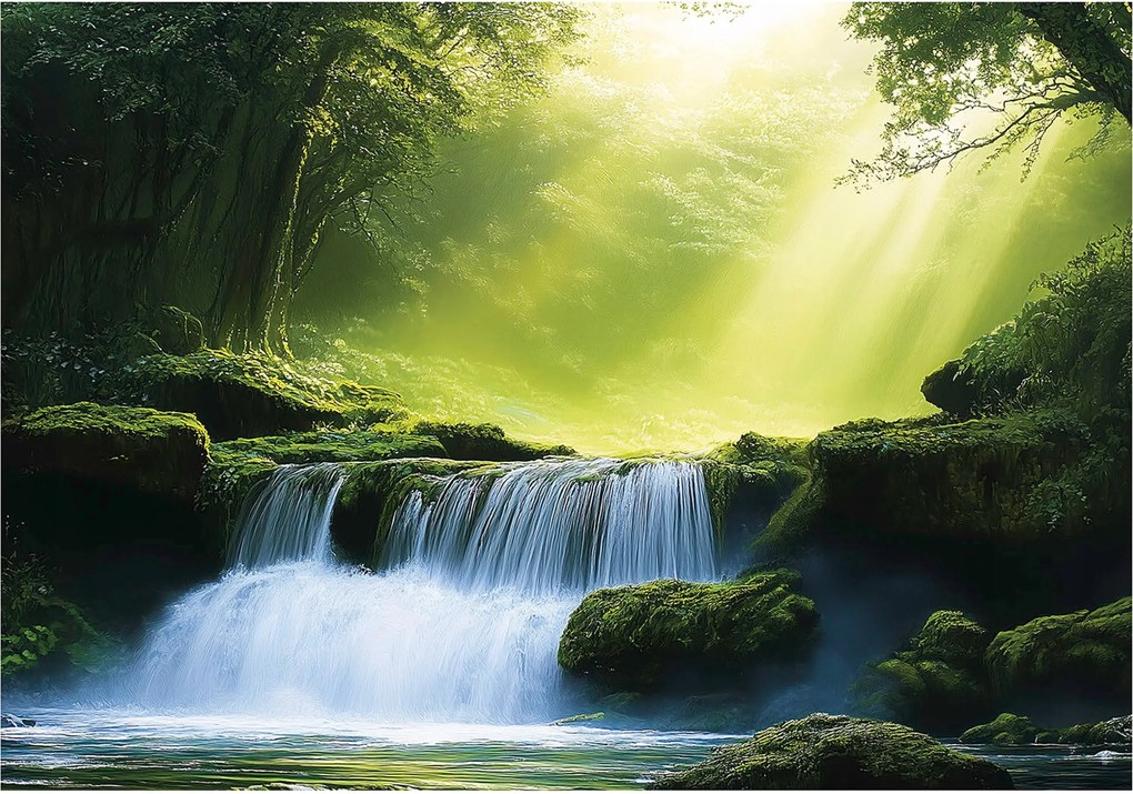 Fotótapéta Vízesés 3D Erdő Tájkép Falra Hálószoba Nappali 300x210