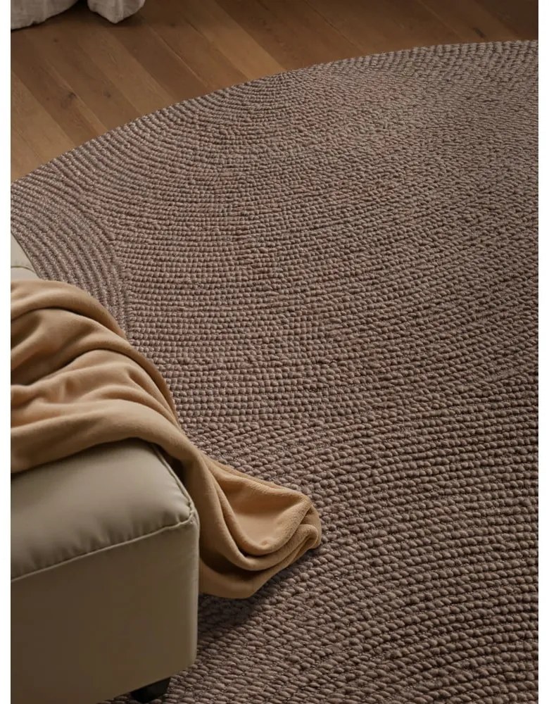 Szürkésbarna kézi szövésű gyapjú kerek szőnyeg ø 200 cm Eleni Taupe – Hanse Home