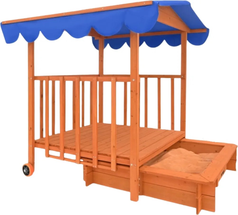 HAPPY verandás homokozó, 130x130x143cm, barna/kék Jurhan