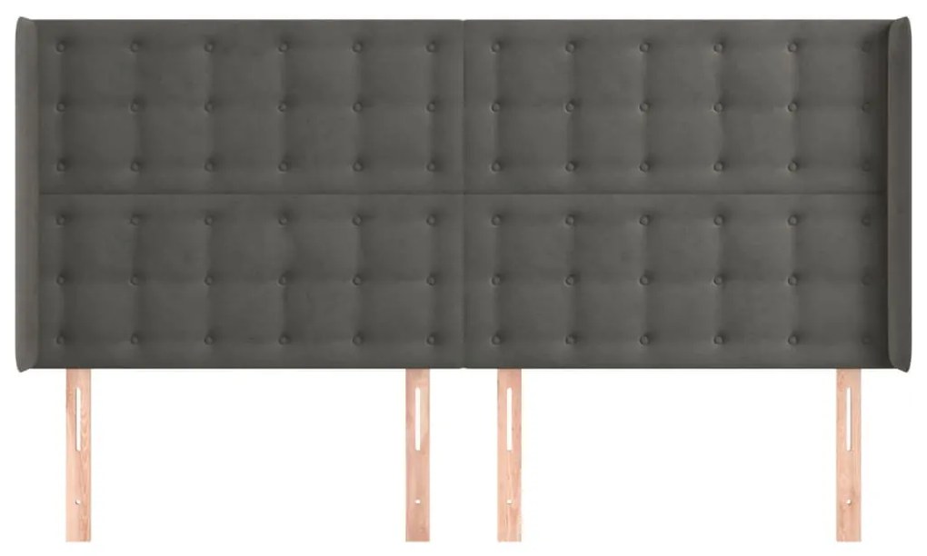 sötétszürke bársony fejtámla szárnyakkal 183x16x118/128 cm