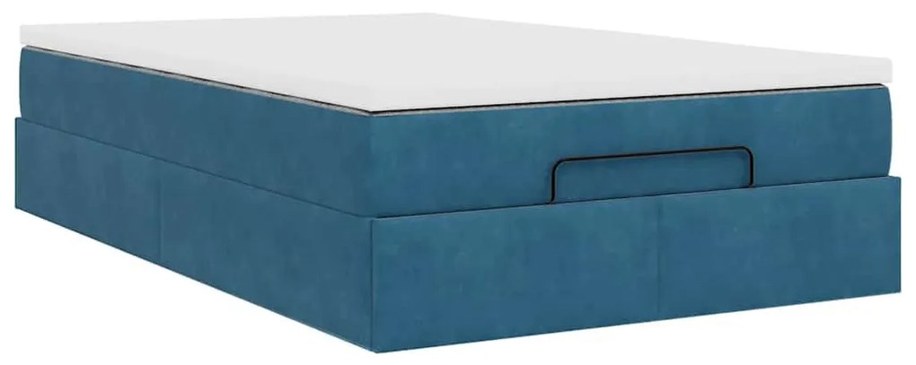 Ottomán ágykeret matraccal sötétkék 120x200cm bársony