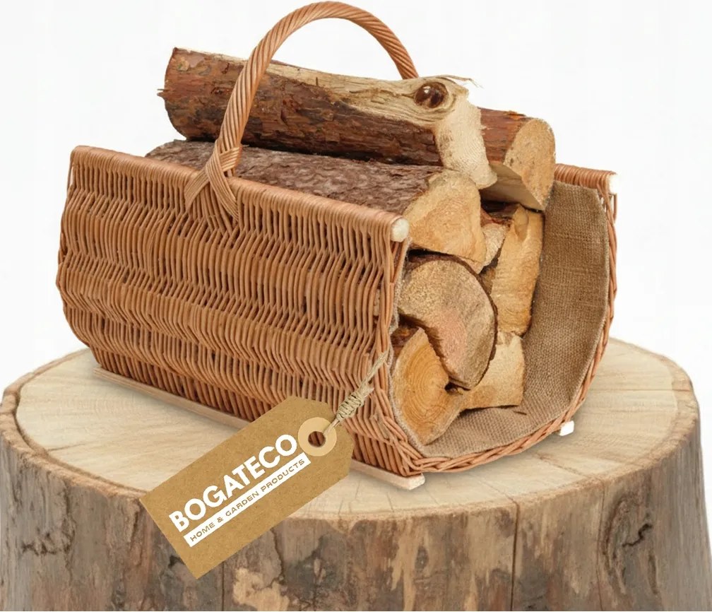Kandallókosár 50 x 40CM Fonott Kandallófa Kosár Jutával