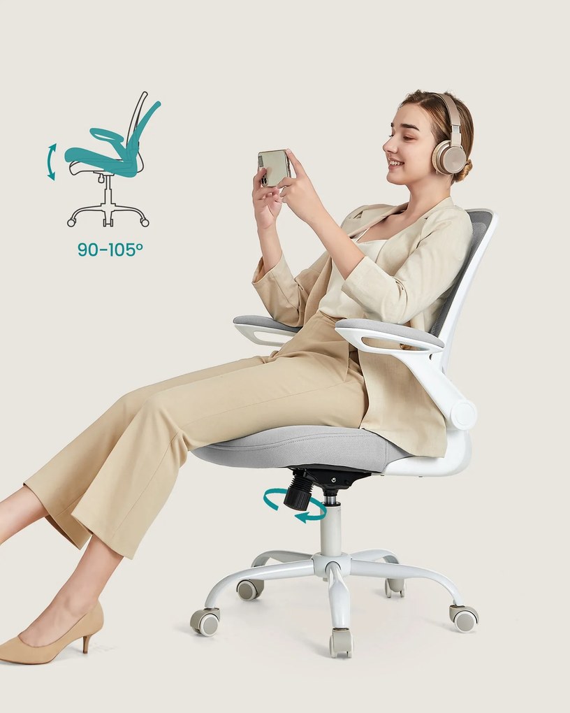 SONGMICS ergonomikus hálós irodai szék fejtámasszal, világosszürke