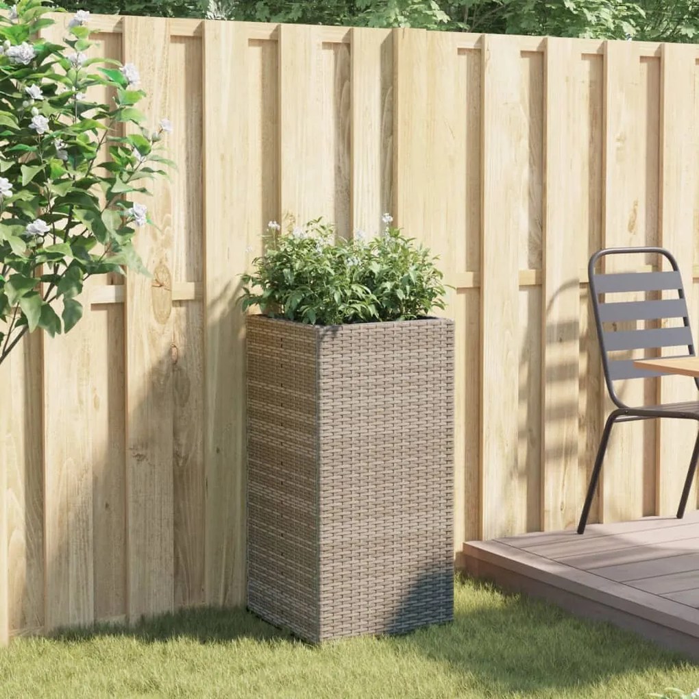 Szürke polyrattan kerti ültetőláda 40x40x80 cm