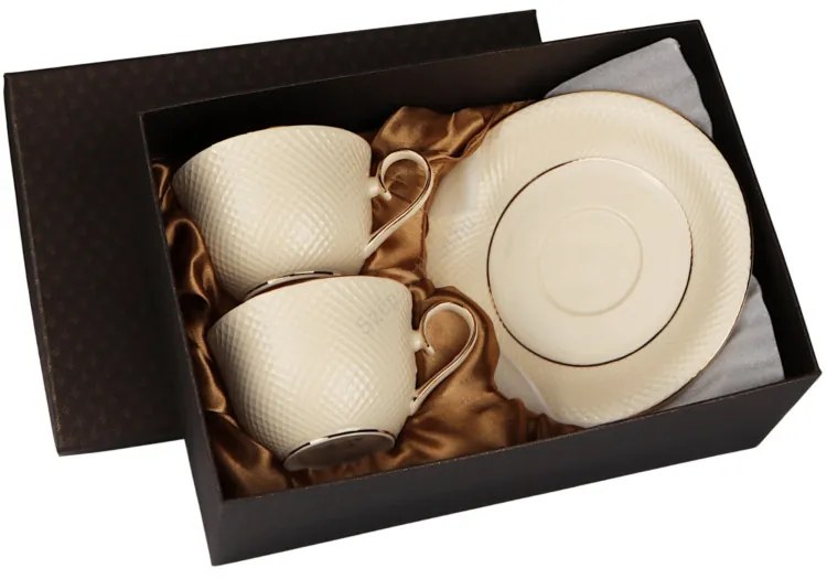 Veroni Puccini porcelán csésze + alj (krém, 2 személyes, díszdobozos szett)